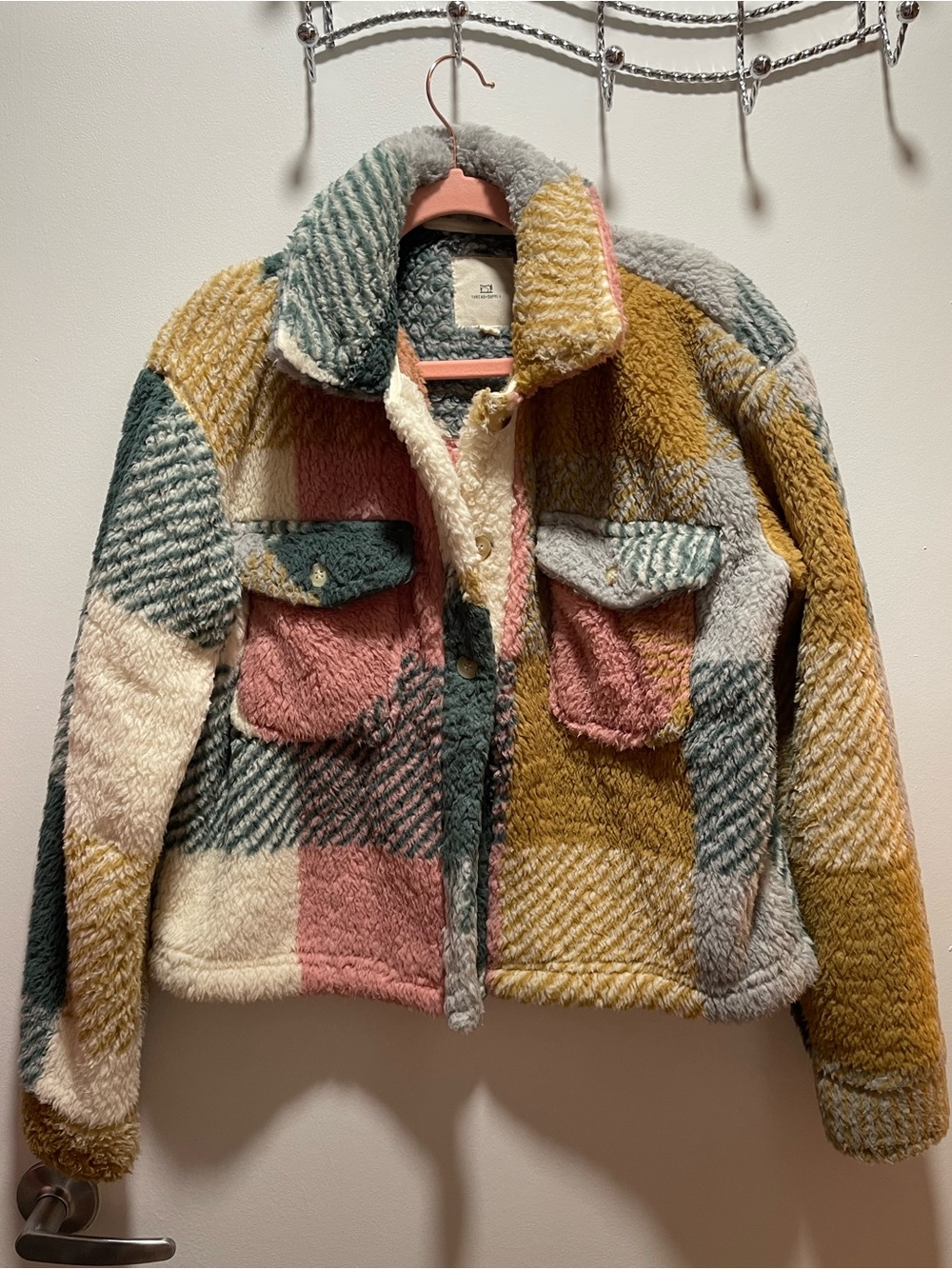 Like New Thread & Supply Multicolor Plaid Sherpa Jacket